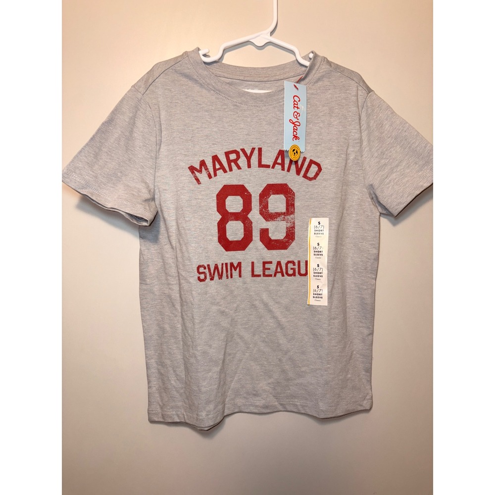 Cat & Jack Boys Maryland 89 Swim League Graphic Tee Gray S 6/7 NWT